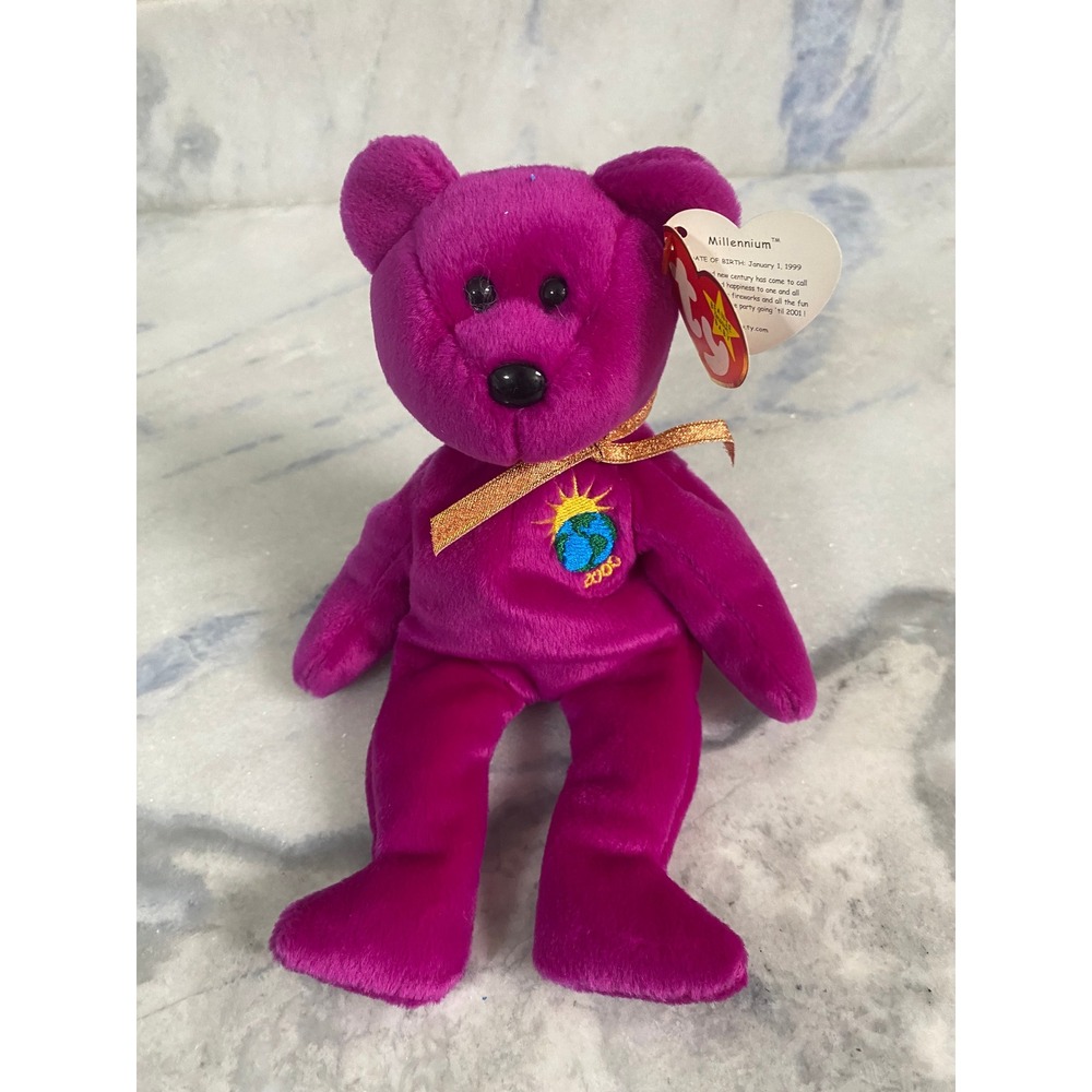 Ty Beanie Baby Millennium Purple Y2K 2000 Bear 1999 With Swing Tag